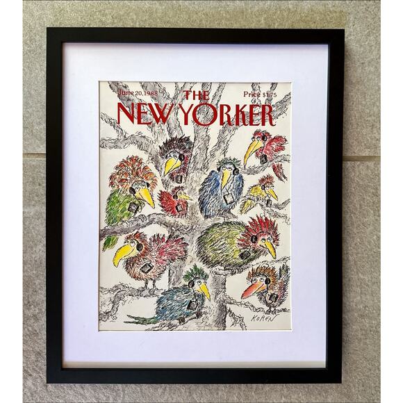 Framed 1988 New Yorker Magazine June 20 Ed Koren Art Birds Wearing Headphones - Picture 1 of 3